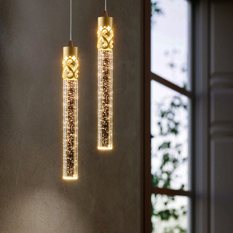 Lustre LED en cristal avec base en disque à bulles cylindriques de luxe moderne pour chambre 