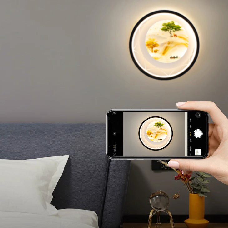 Applique murale LED en fer acrylique avec peinture contemporaine de paysage d&
