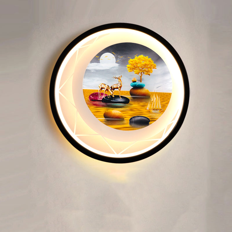 Applique murale LED en fer acrylique avec peinture contemporaine de paysage d&