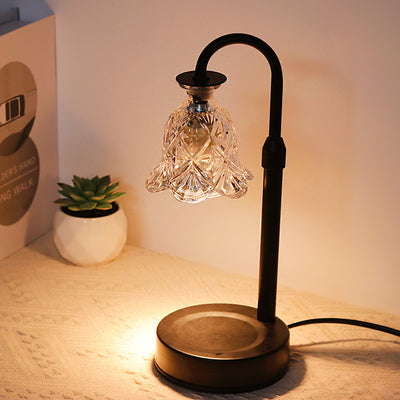 Contemporary Scandinavian Floral Disc Base Iron Wood Glass 1-Light Melting Wax Table Lamp For Bedroom