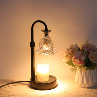 Contemporary Scandinavian Floral Disc Base Iron Wood Glass 1-Light Melting Wax Table Lamp For Bedroom