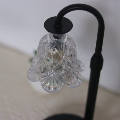 Contemporary Scandinavian Floral Disc Base Iron Wood Glass 1-Light Melting Wax Table Lamp For Bedroom