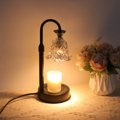 Contemporary Scandinavian Floral Disc Base Iron Wood Glass 1-Light Melting Wax Table Lamp For Bedroom