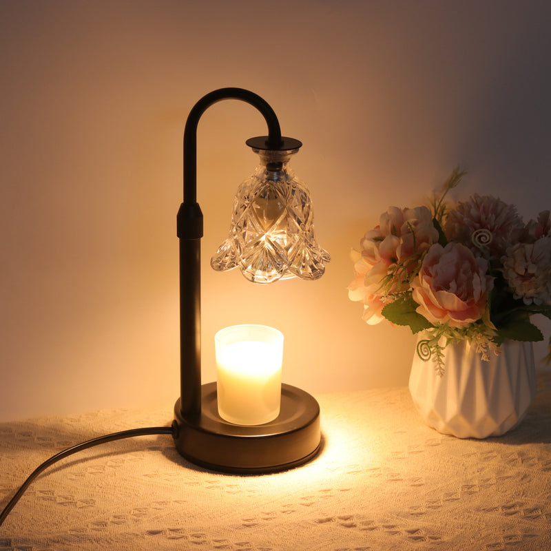 Contemporary Scandinavian Floral Disc Base Iron Wood Glass 1-Light Melting Wax Table Lamp For Bedroom