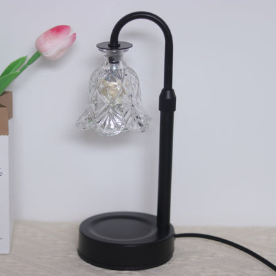 Contemporary Scandinavian Floral Disc Base Iron Wood Glass 1-Light Melting Wax Table Lamp For Bedroom