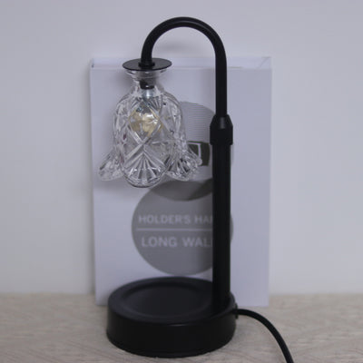Contemporary Scandinavian Floral Disc Base Iron Wood Glass 1-Light Melting Wax Table Lamp For Bedroom