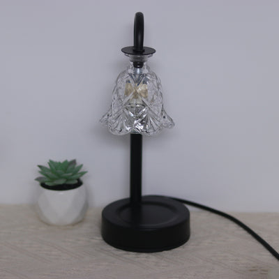 Contemporary Scandinavian Floral Disc Base Iron Wood Glass 1-Light Melting Wax Table Lamp For Bedroom