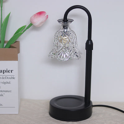 Contemporary Scandinavian Floral Disc Base Iron Wood Glass 1-Light Melting Wax Table Lamp For Bedroom