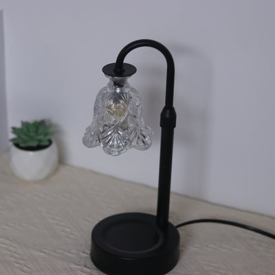 Contemporary Scandinavian Floral Disc Base Iron Wood Glass 1-Light Melting Wax Table Lamp For Bedroom