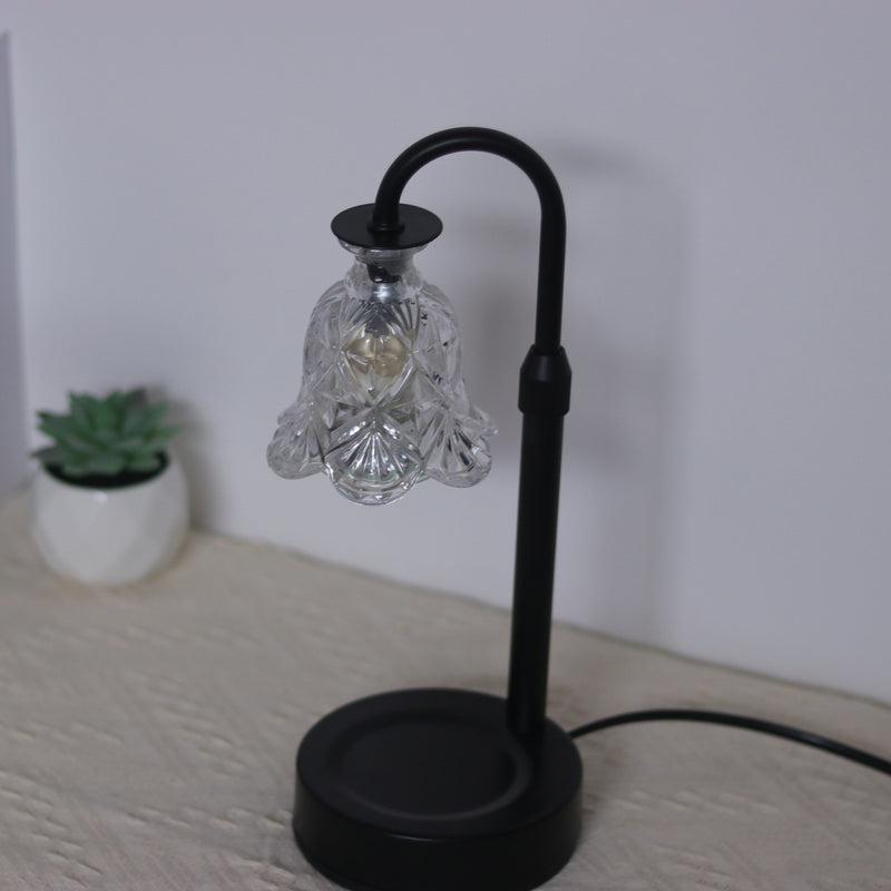 Contemporary Scandinavian Floral Disc Base Iron Wood Glass 1-Light Melting Wax Table Lamp For Bedroom