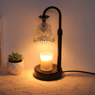 Contemporary Scandinavian Floral Disc Base Iron Wood Glass 1-Light Melting Wax Table Lamp For Bedroom