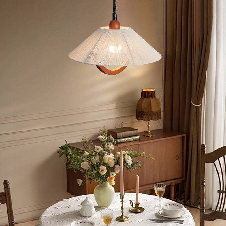 Table ronde vintage traditionnelle en bois courbé demi-ronde réglable avec tissu et suspension 1 lumière pour chambre 