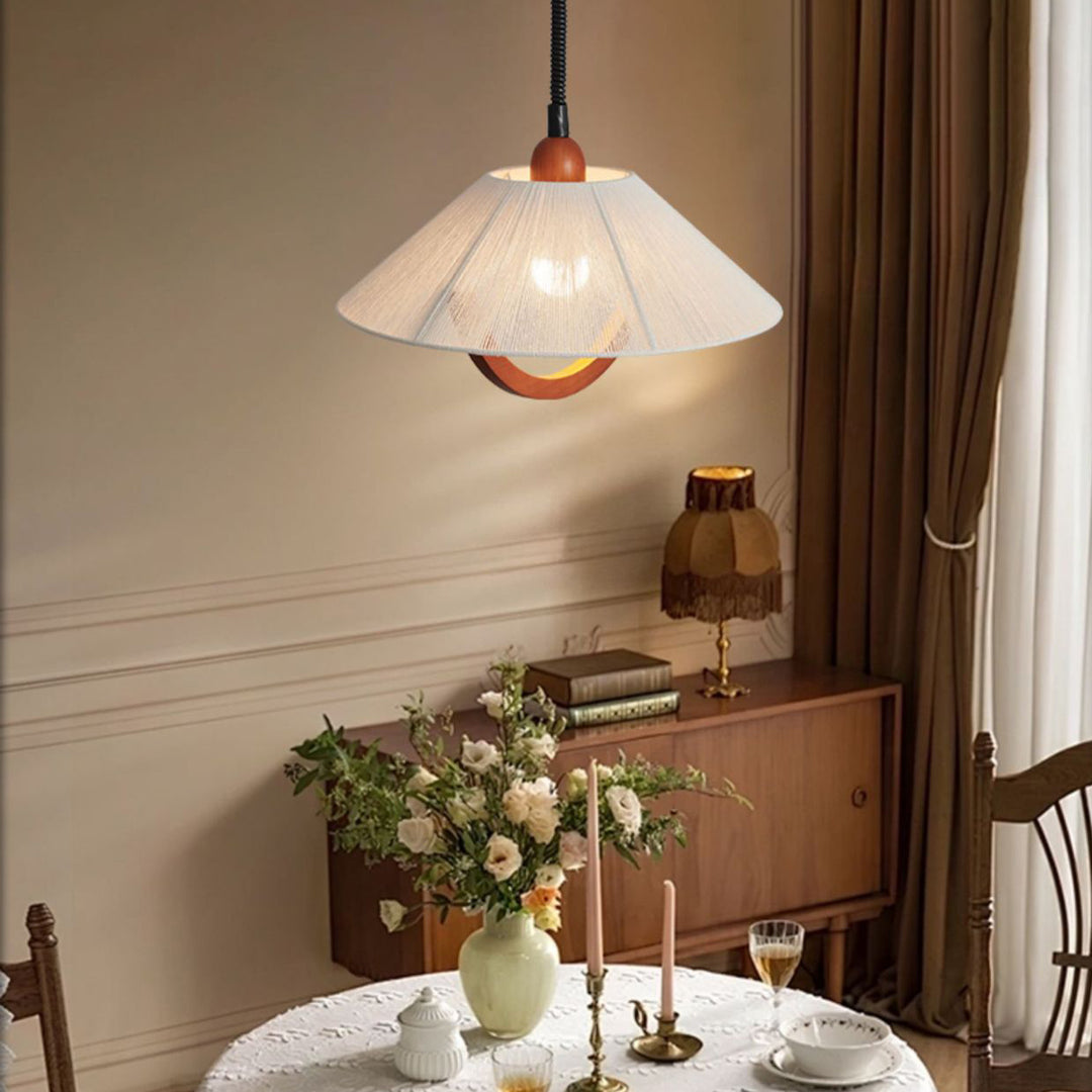 Table ronde vintage traditionnelle en bois courbé demi-ronde réglable avec tissu et suspension 1 lumière pour chambre 
