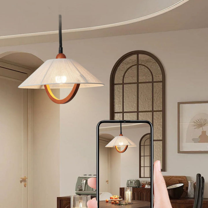 Table ronde vintage traditionnelle en bois courbé demi-ronde réglable avec tissu et suspension 1 lumière pour chambre 