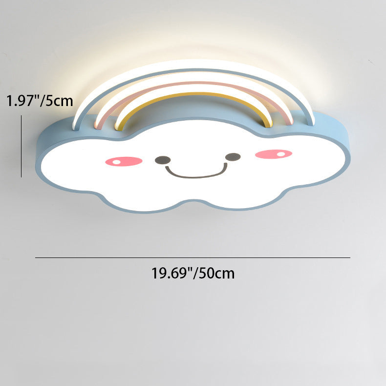 Lumière de plafond LED en aluminium acrylique avec montage affleurant pour chambre à coucher, nuages arc-en-ciel souriant pour enfants créatifs contemporains 