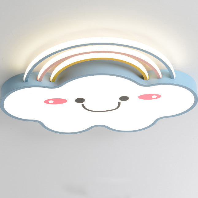 Lumière de plafond LED en aluminium acrylique avec montage affleurant pour chambre à coucher, nuages arc-en-ciel souriant pour enfants créatifs contemporains 
