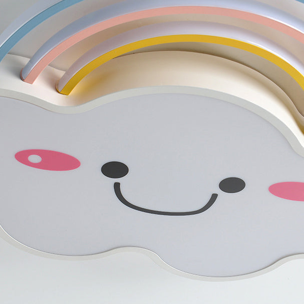 Lumière de plafond LED en aluminium acrylique avec montage affleurant pour chambre à coucher, nuages arc-en-ciel souriant pour enfants créatifs contemporains 