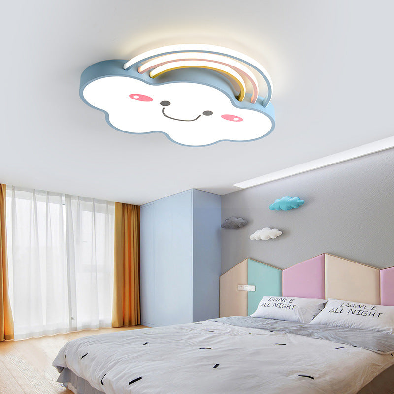 Lumière de plafond LED en aluminium acrylique avec montage affleurant pour chambre à coucher, nuages arc-en-ciel souriant pour enfants créatifs contemporains 