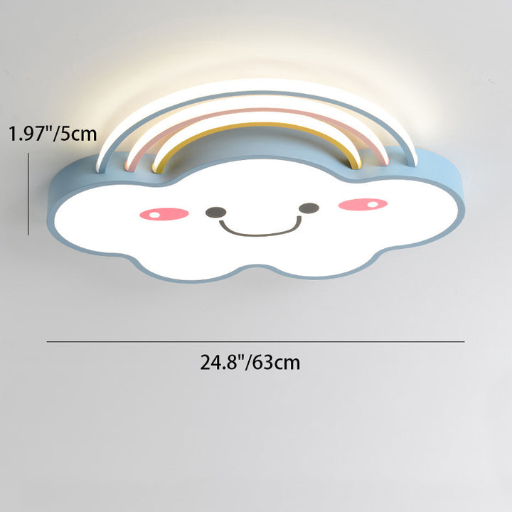 Lumière de plafond LED en aluminium acrylique avec montage affleurant pour chambre à coucher, nuages arc-en-ciel souriant pour enfants créatifs contemporains 