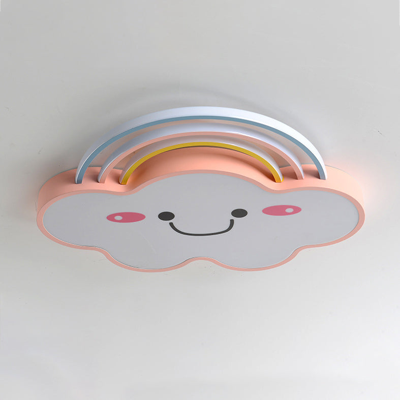 Lumière de plafond LED en aluminium acrylique avec montage affleurant pour chambre à coucher, nuages arc-en-ciel souriant pour enfants créatifs contemporains 