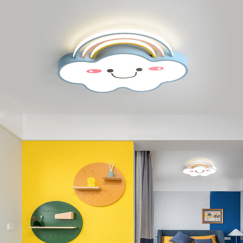 Lumière de plafond LED en aluminium acrylique avec montage affleurant pour chambre à coucher, nuages arc-en-ciel souriant pour enfants créatifs contemporains 