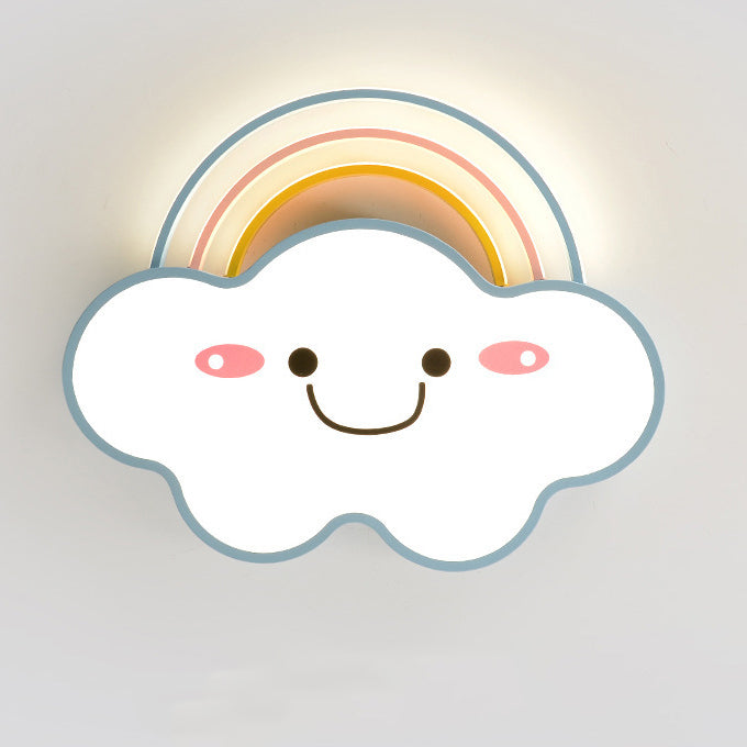 Lumière de plafond LED en aluminium acrylique avec montage affleurant pour chambre à coucher, nuages arc-en-ciel souriant pour enfants créatifs contemporains 
