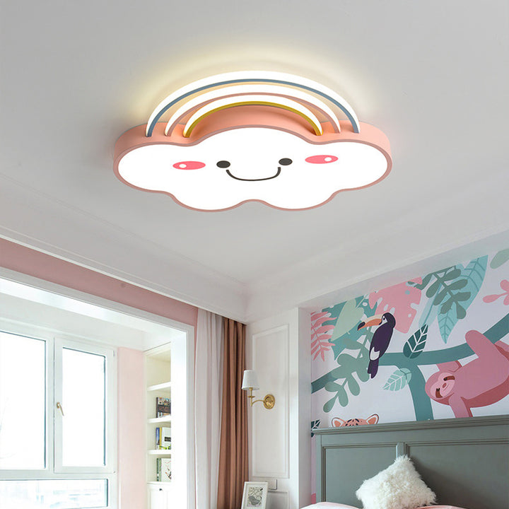 Lumière de plafond LED en aluminium acrylique avec montage affleurant pour chambre à coucher, nuages arc-en-ciel souriant pour enfants créatifs contemporains 
