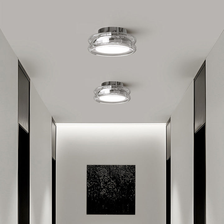 Contemporary Creative Round Ring Disc Base Hardware Glass Acrylic LED Semi-Flush Mount Ceiling Light For Living Room