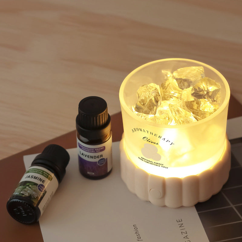 مصباح طاولة LED زجاجي ABS مستدير أسطواني حديث بسيط بحصى لغرفة النوم 