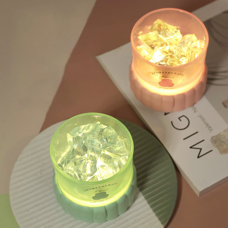 مصباح طاولة LED زجاجي ABS مستدير أسطواني حديث بسيط بحصى لغرفة النوم 