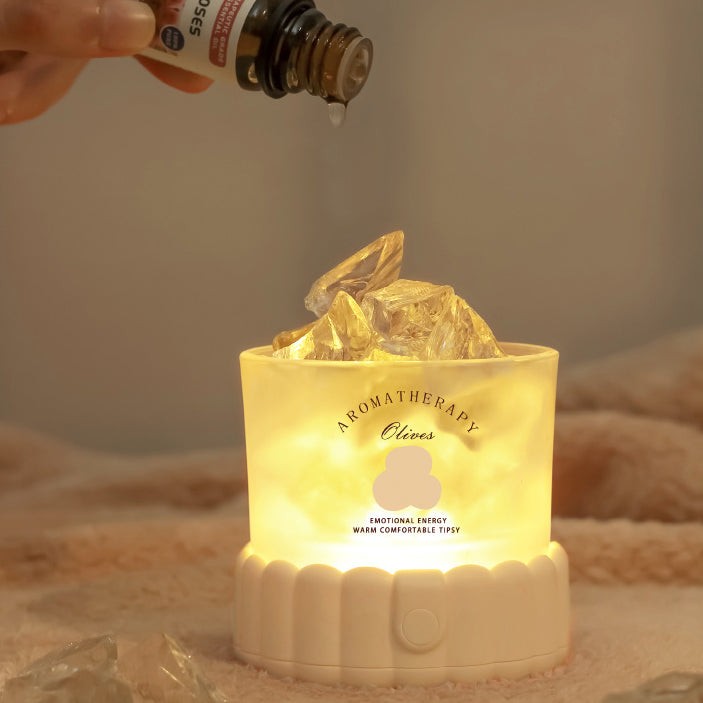 مصباح طاولة LED زجاجي ABS مستدير أسطواني حديث بسيط بحصى لغرفة النوم 