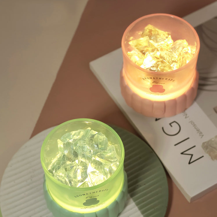 مصباح طاولة LED زجاجي ABS مستدير أسطواني حديث بسيط بحصى لغرفة النوم 