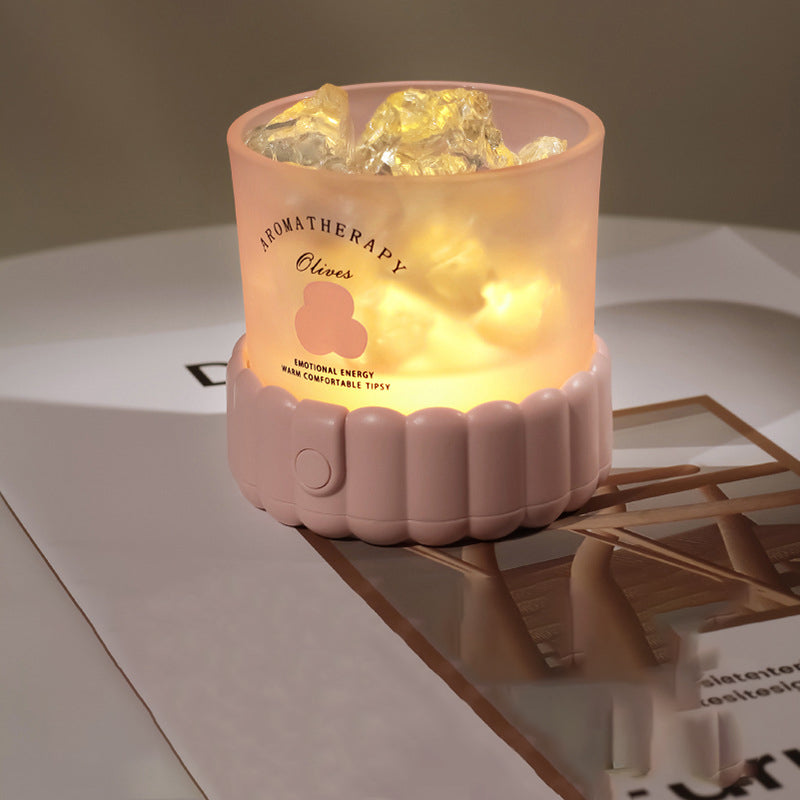 مصباح طاولة LED زجاجي ABS مستدير أسطواني حديث بسيط بحصى لغرفة النوم 