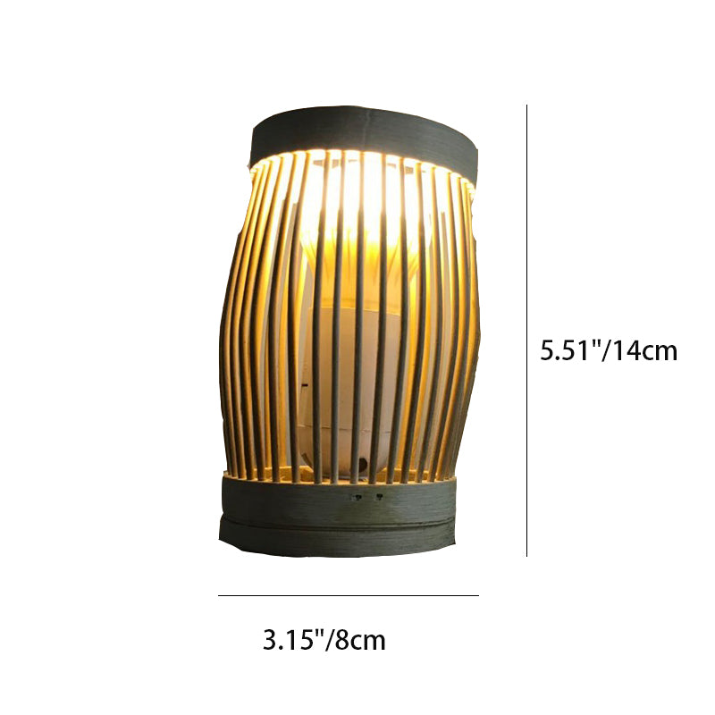 Lampe de table traditionnelle japonaise ovale ronde en bambou creux à 1 lumière pour chambre à coucher 