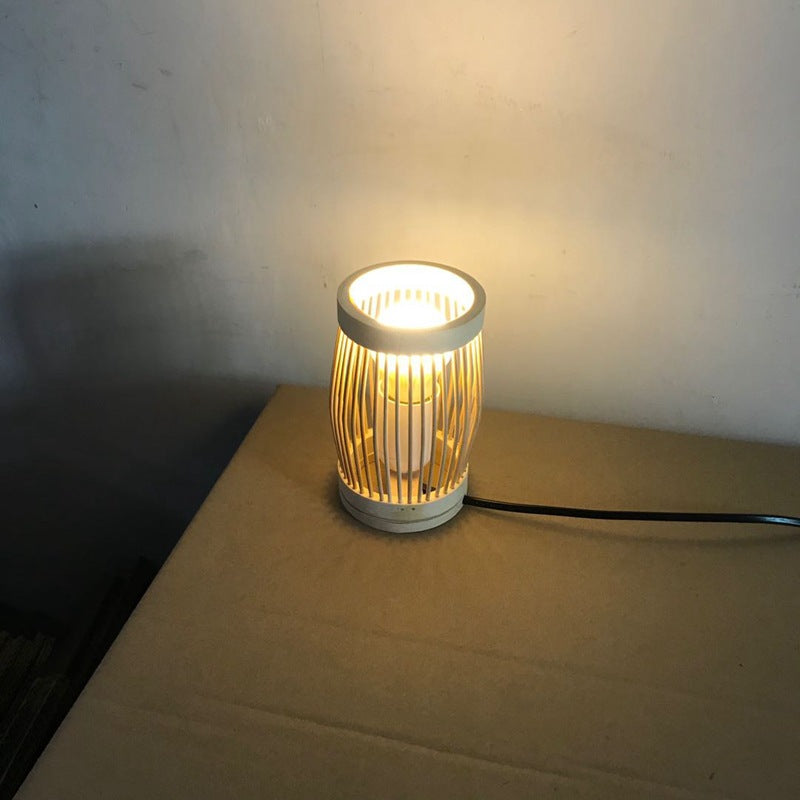 Lampe de table traditionnelle japonaise ovale ronde en bambou creux à 1 lumière pour chambre à coucher 