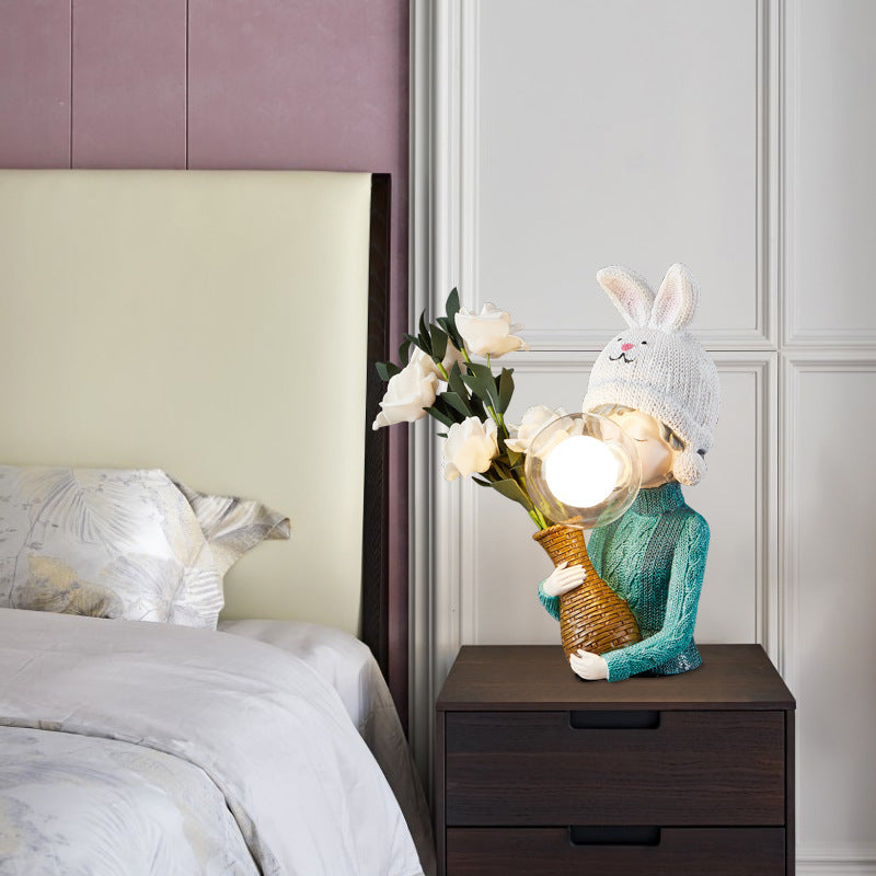 Lampe de table 1 lumière pour chambre à coucher avec sac à dos vase à bulles en résine et verre pour fille créative contemporaine 