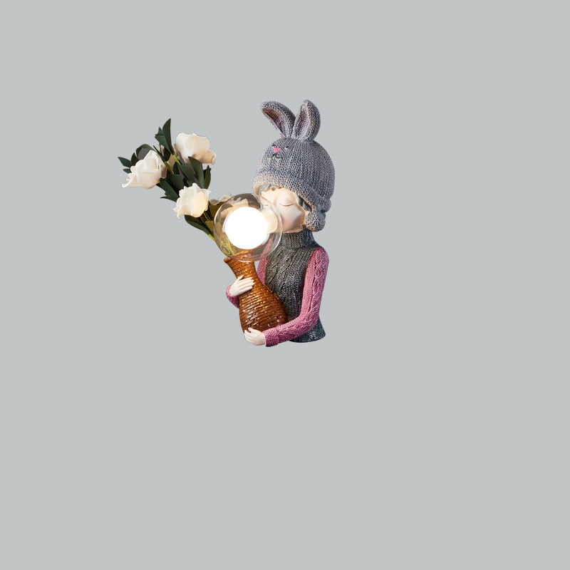 Lampe de table 1 lumière pour chambre à coucher avec sac à dos vase à bulles en résine et verre pour fille créative contemporaine 