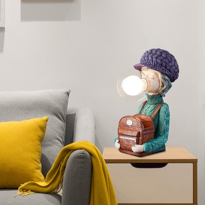 Lampe de table 1 lumière pour chambre à coucher avec sac à dos vase à bulles en résine et verre pour fille créative contemporaine 