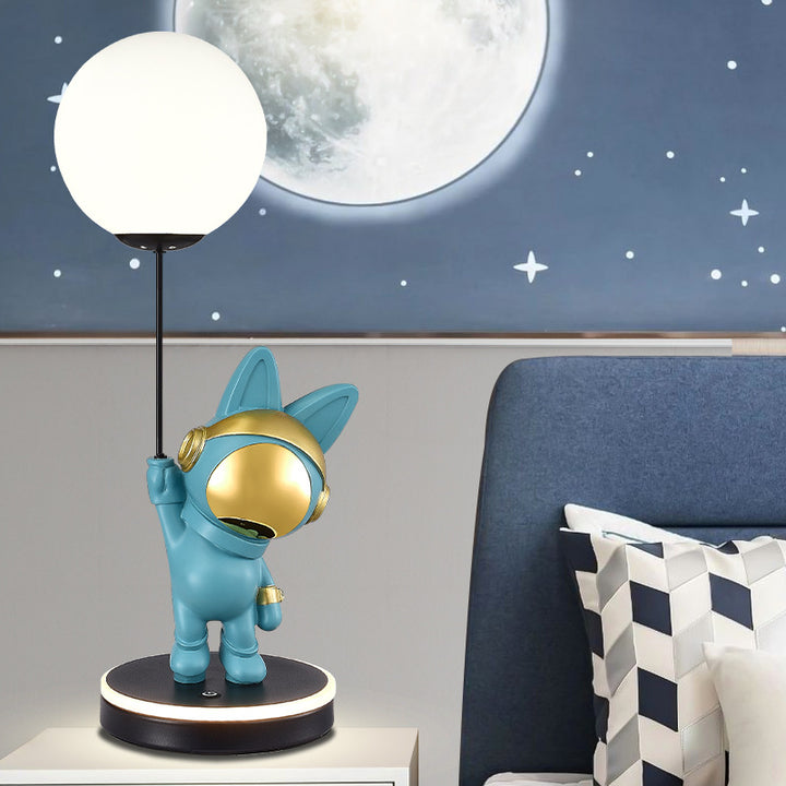 Contemporary Creative Cartoon Kids Space Rabbit Balloon Resin Plastic LED Table Lamp For Bedroom