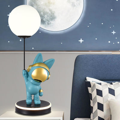 Contemporary Creative Cartoon Kids Space Rabbit Balloon Resin Plastic LED Table Lamp For Bedroom
