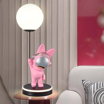Contemporary Creative Cartoon Kids Space Rabbit Balloon Resin Plastic LED Table Lamp For Bedroom