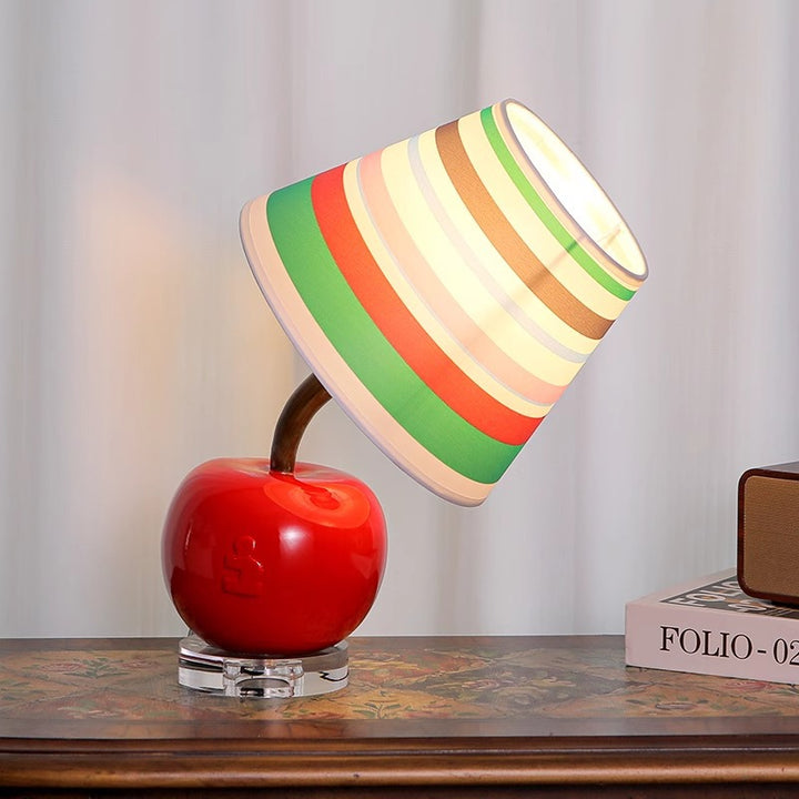 Lampe de table 1 lumière contemporaine créative mignonne avec rayures arc-en-ciel, boule courbée en résine, matériel en tissu pour chambre à coucher 