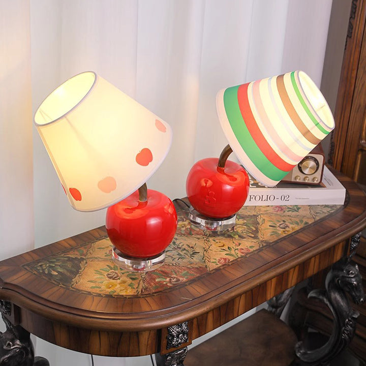 Lampe de table 1 lumière contemporaine créative mignonne avec rayures arc-en-ciel, boule courbée en résine, matériel en tissu pour chambre à coucher 