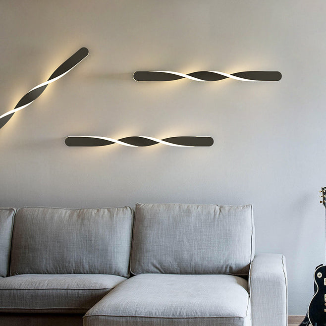 Moderne minimalistische lange ovale Spiral-Aluminium-Silikon-LED-Wandleuchte für das Wohnzimmer 