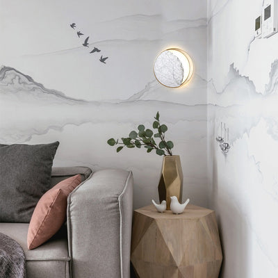 Applique murale contemporaine scandinave ronde incurvée en métal et marbre à 2 lumières pour chambre 