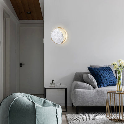Applique murale contemporaine scandinave ronde incurvée en métal et marbre à 2 lumières pour chambre 