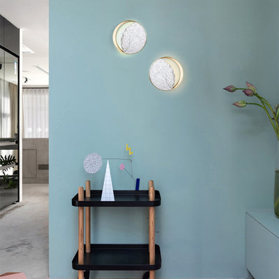 Applique murale contemporaine scandinave ronde incurvée en métal et marbre à 2 lumières pour chambre 