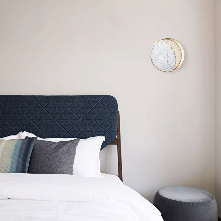 Applique murale contemporaine scandinave ronde incurvée en métal et marbre à 2 lumières pour chambre 