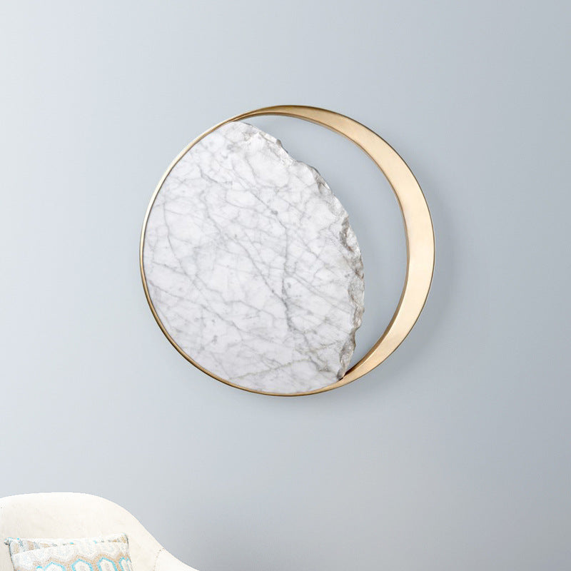 Applique murale contemporaine scandinave ronde incurvée en métal et marbre à 2 lumières pour chambre 