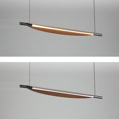 Traditional Japanese Long Curved Line Oval Cylinder Rectangle Base Iron PC LED Pendant Light Island Light For Dining Room